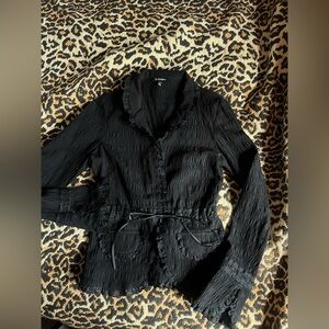 2000s Le chateau Black Textured Ruffle-Trim top